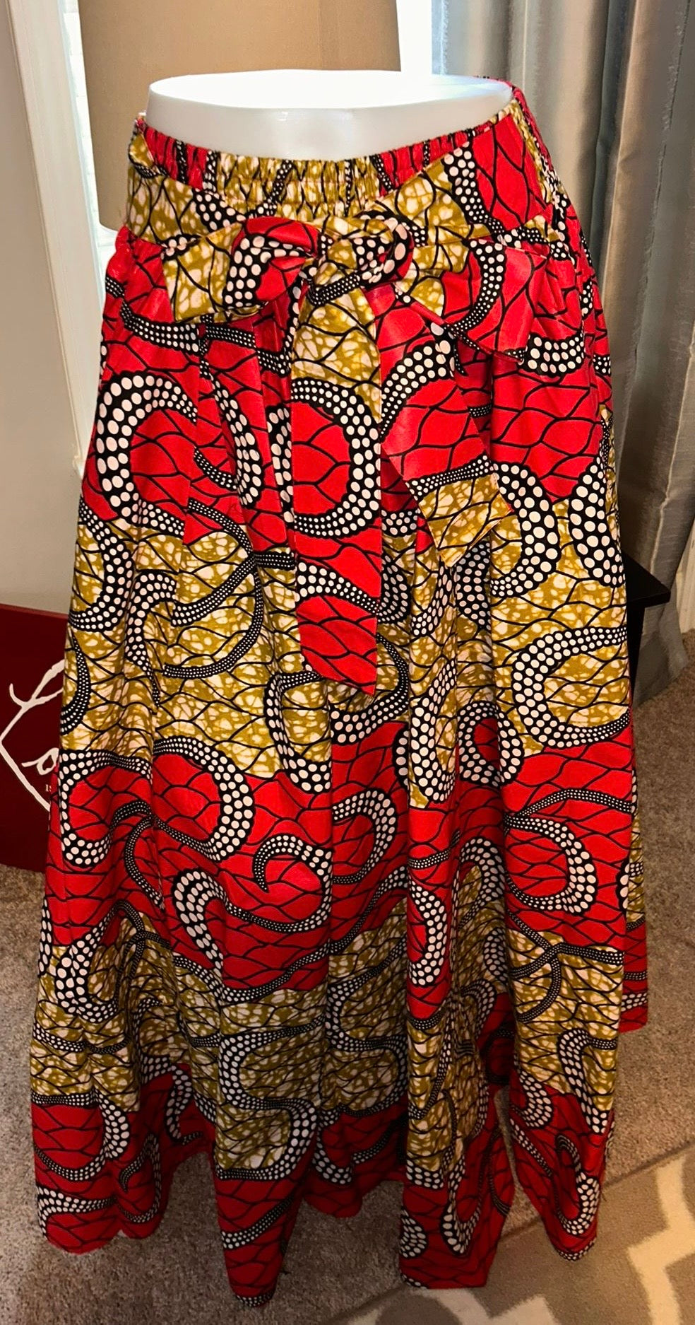 Red African Print Maxi Skirt