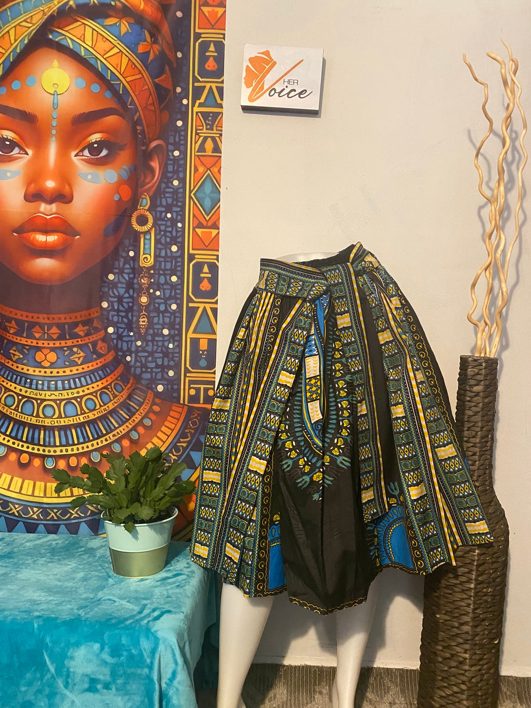 Black Dashiki Midi Skirt
