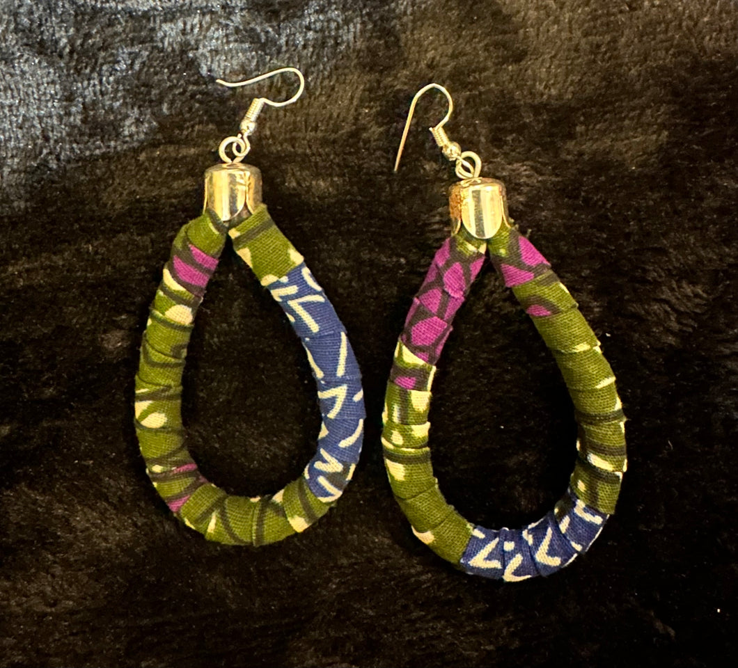 Green, Purple, and Blue African Print Earrings