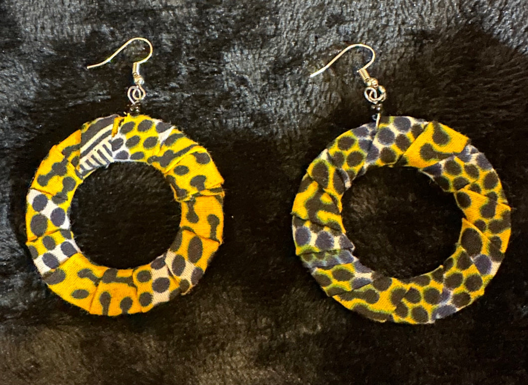 Yellow and Blue African Print Earrings