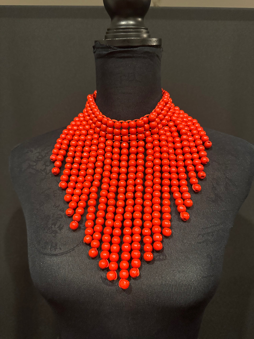 Red Wood Beaded Necklace