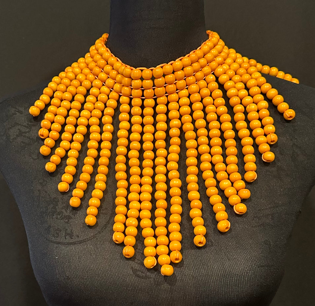 Orange Wood Beaded Necklace