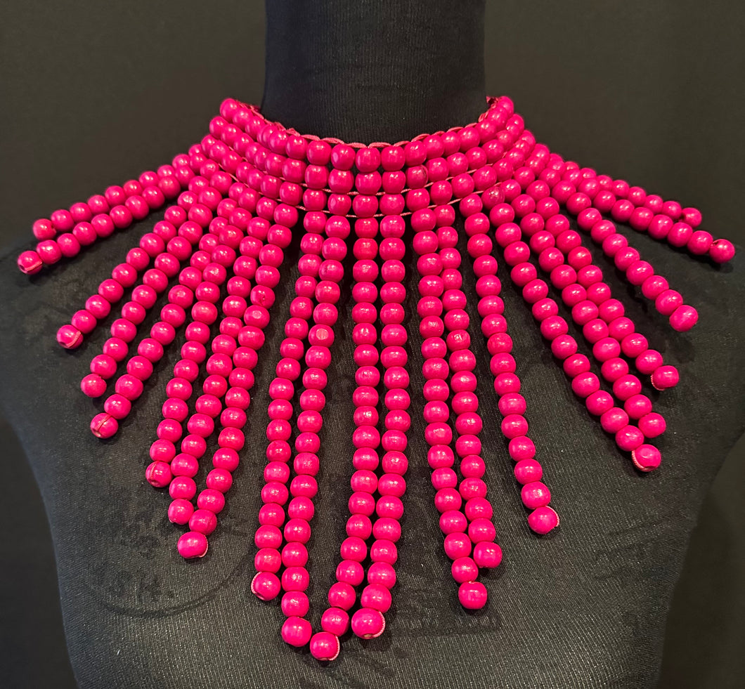 Pink Wood Beaded Necklace