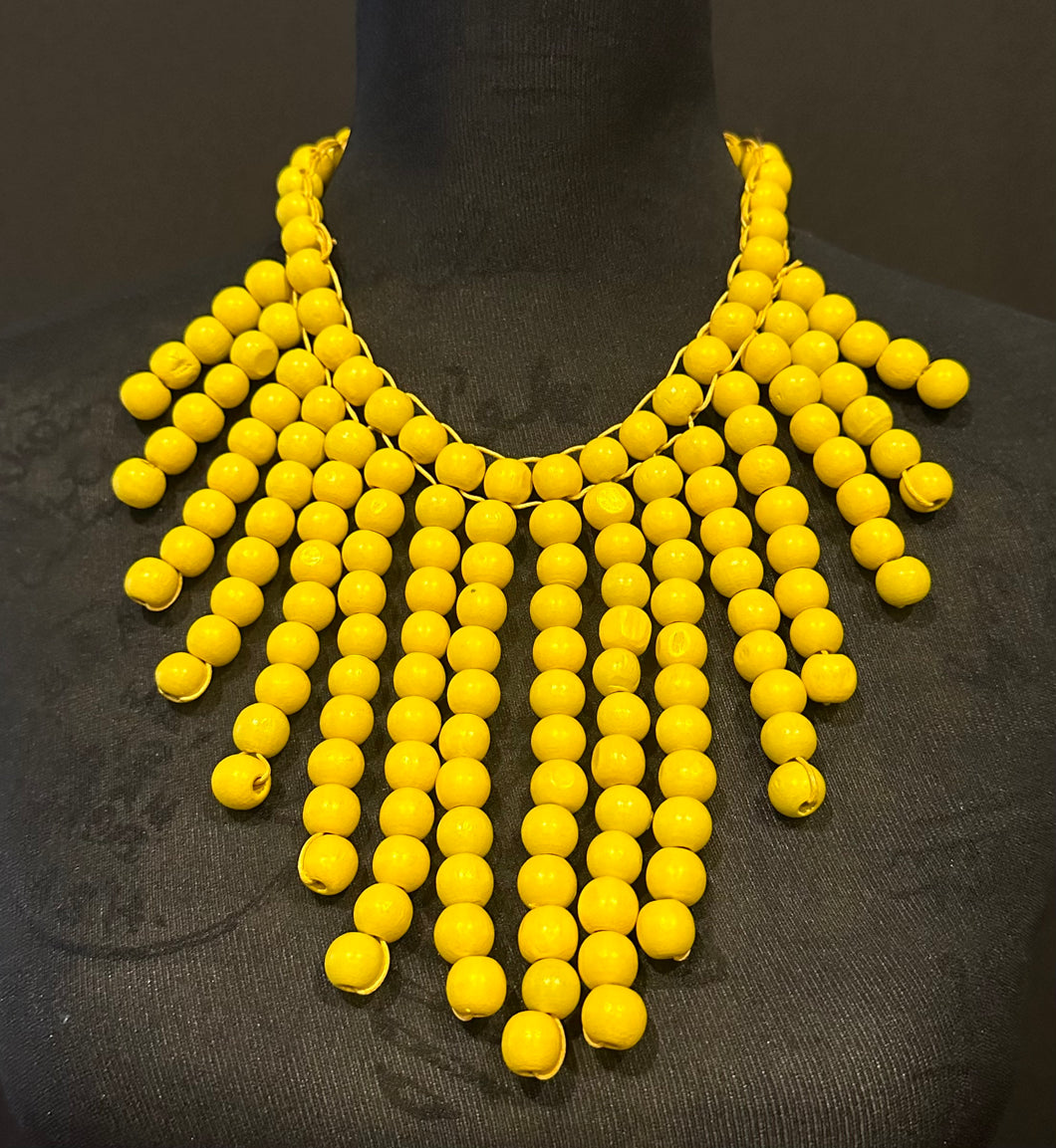 Yellow Wood Beaded Necklace