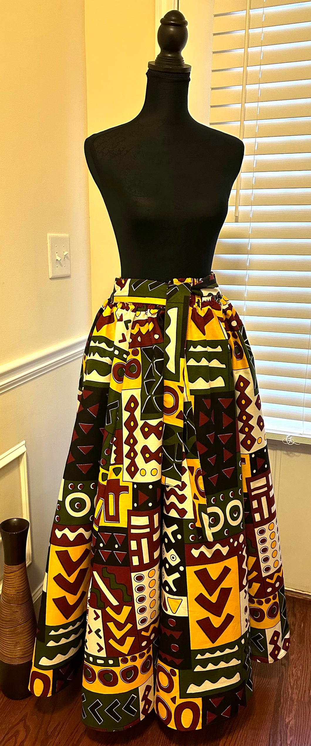 Green/Yellow Multi African Print Maxi Skirt