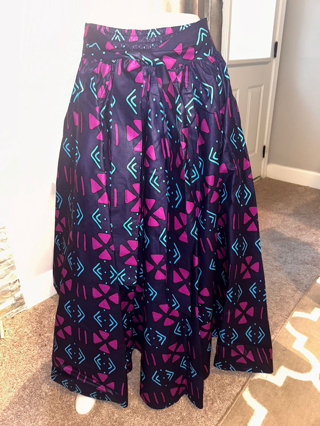 Blue and Purple African Print Maxi Skirt