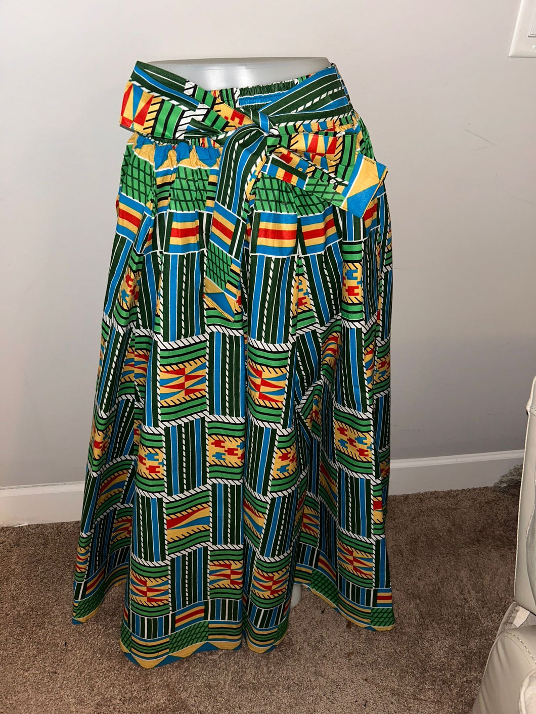 Green, Red, Yellow, Blue African Print Maxi Skirt