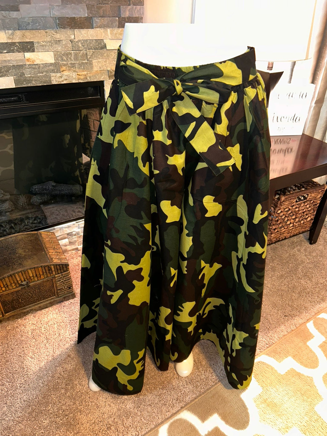 Green Camouflage Print Maxi Skirt
