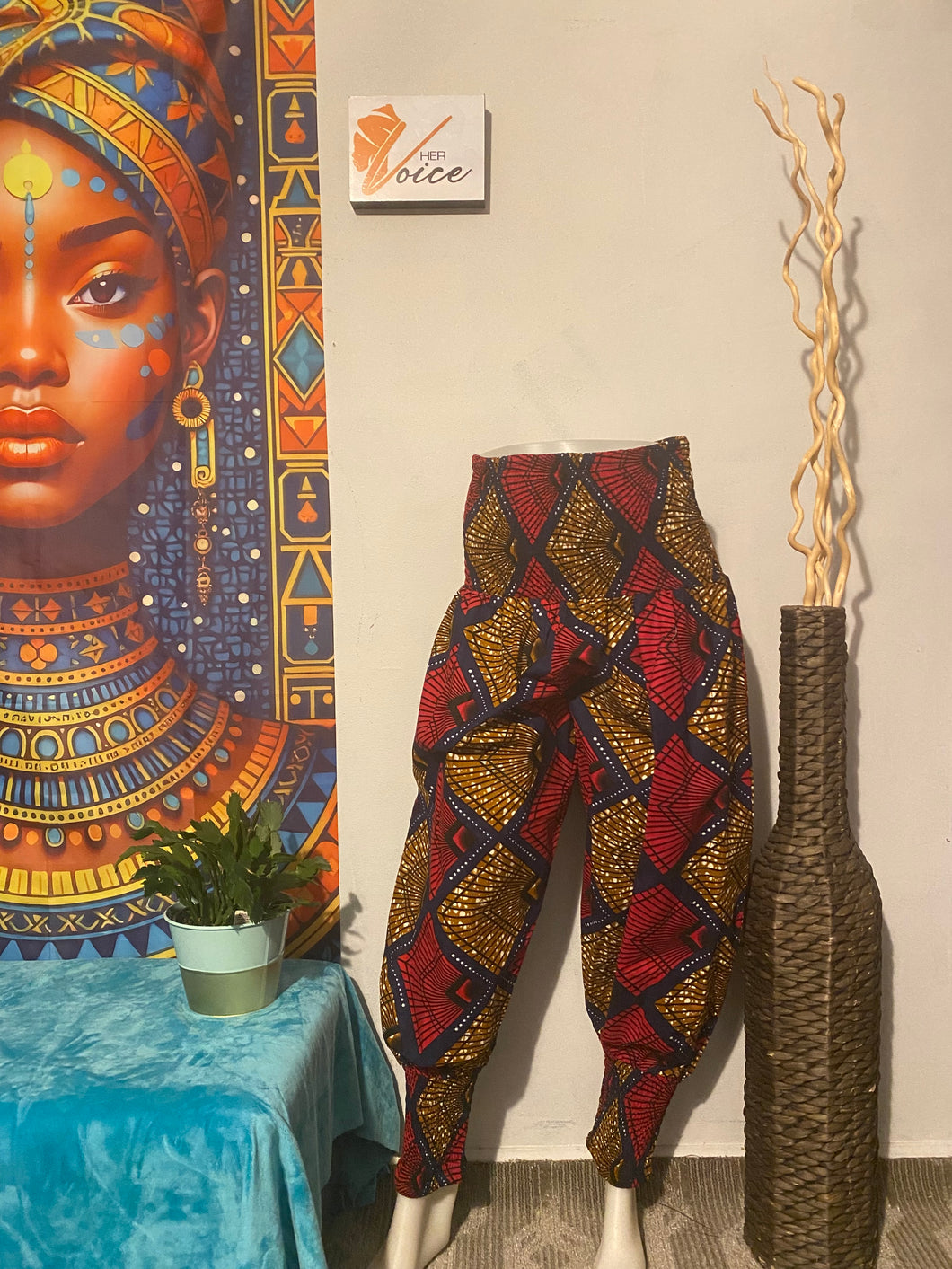 Red African Putting Elastic High Waist Pants