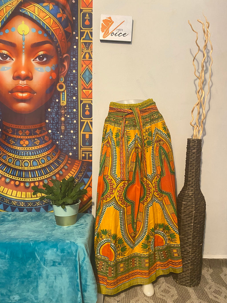 Orange/Green/Gold Maxi Dashiki Print Skirt