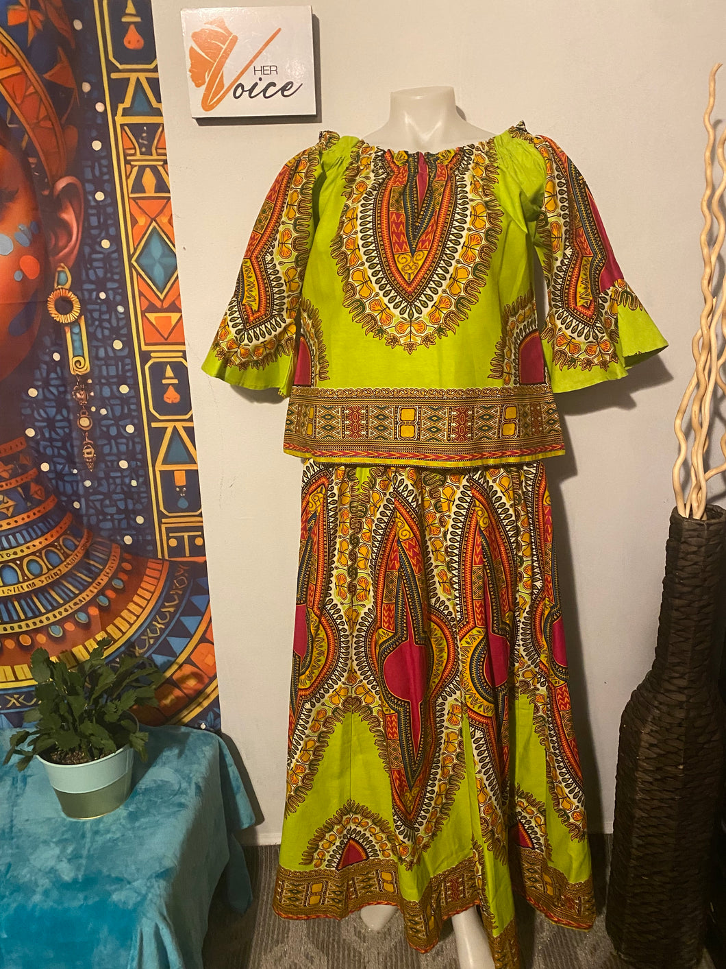 Lime /Red/Green Dashiki Print 2Pc Skirt Set