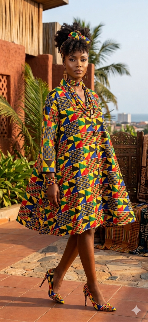 Asante Geometric A-Line Smock Dress Amara Leaf Ruffle Dress