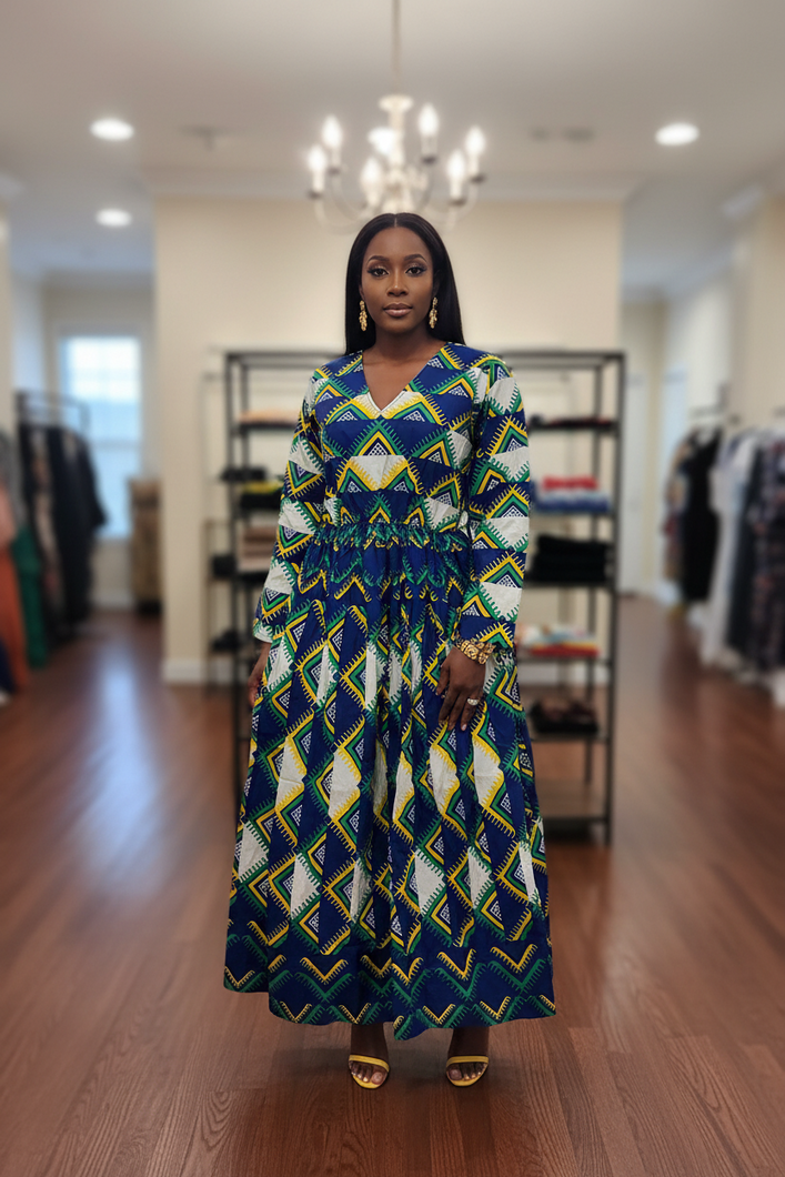 Nia Emerald Geometric Maxi Dress