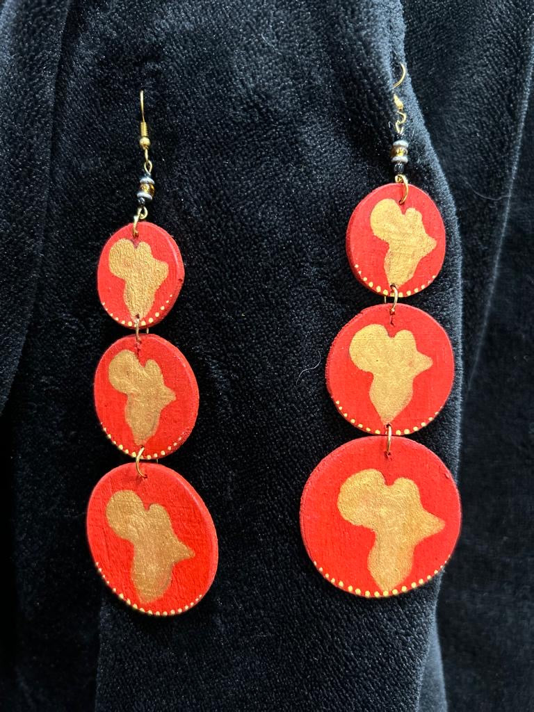 Red 3 Tier Africa Earrings