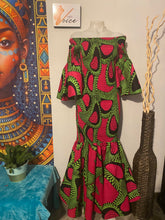 Pink and Green African Print Elastic Maxi Dress