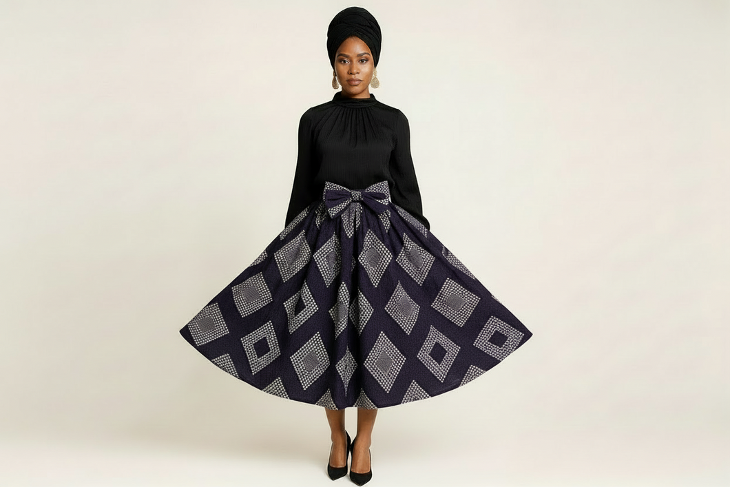 Midnight Diamond Bow Midi Skirt
