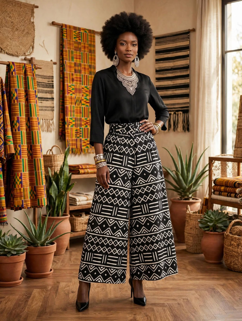 Bogolanfini (Mudcloth) Print Palazzo Pants