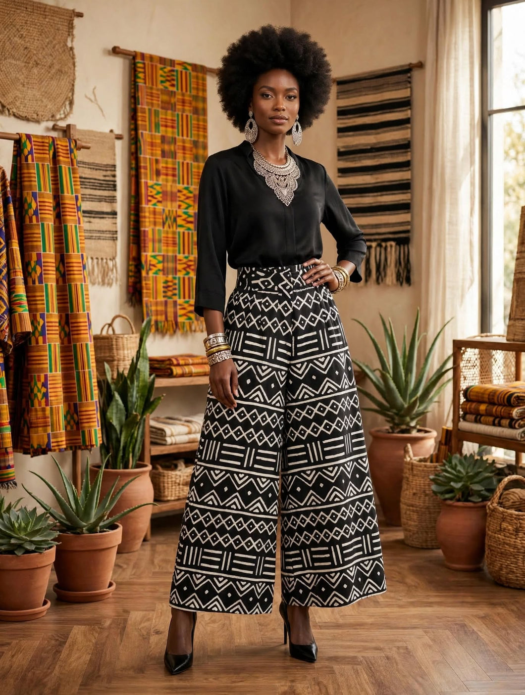 Bogolanfini (Mudcloth) Print Palazzo Pants
