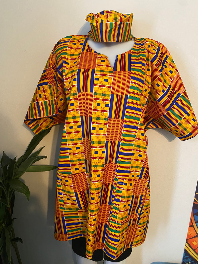 Kente Dashiki Style Top/Dress with Pockets