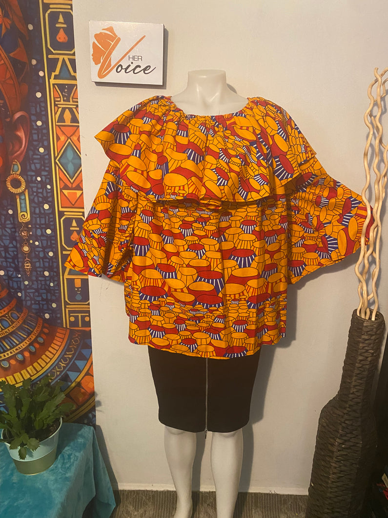 African Print Ruffled Top Bell Sleeve