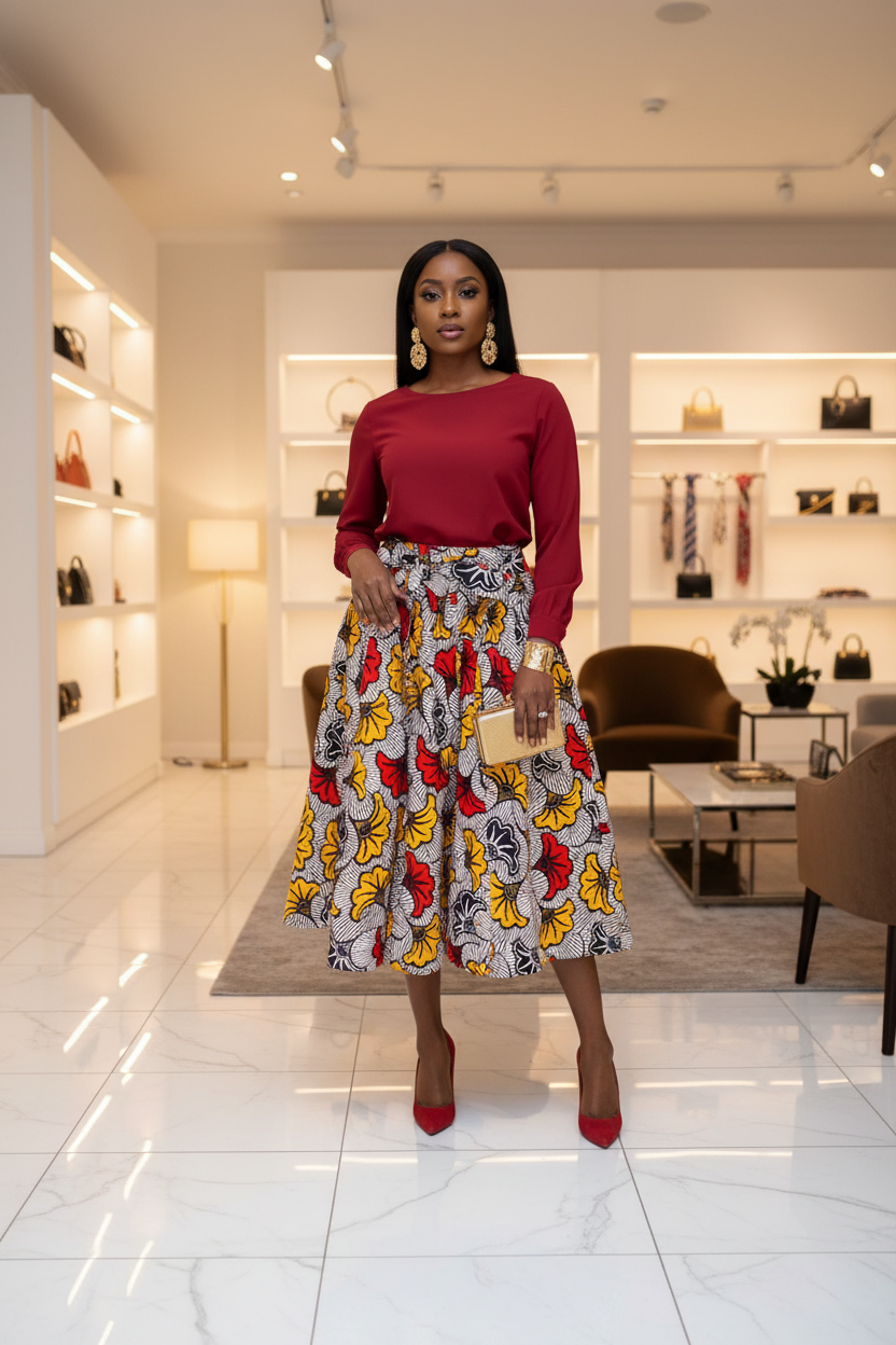 Ankara Bloom Midi Skirt
