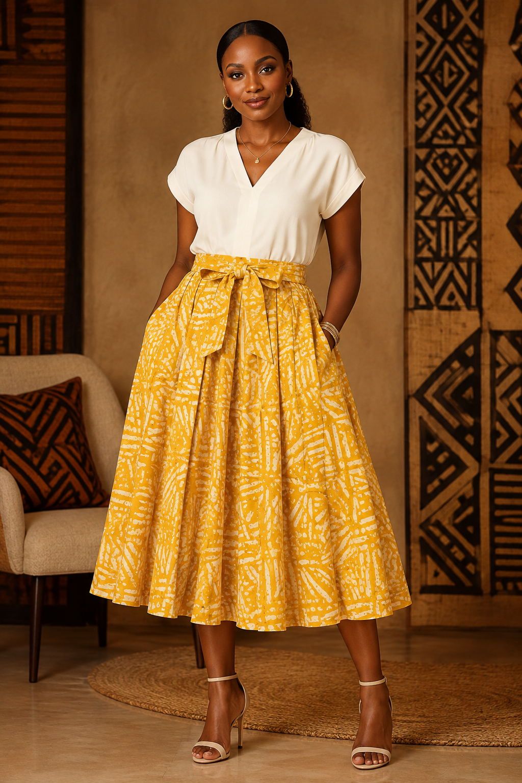 Radiant Sunrise African Print Midi Skirt