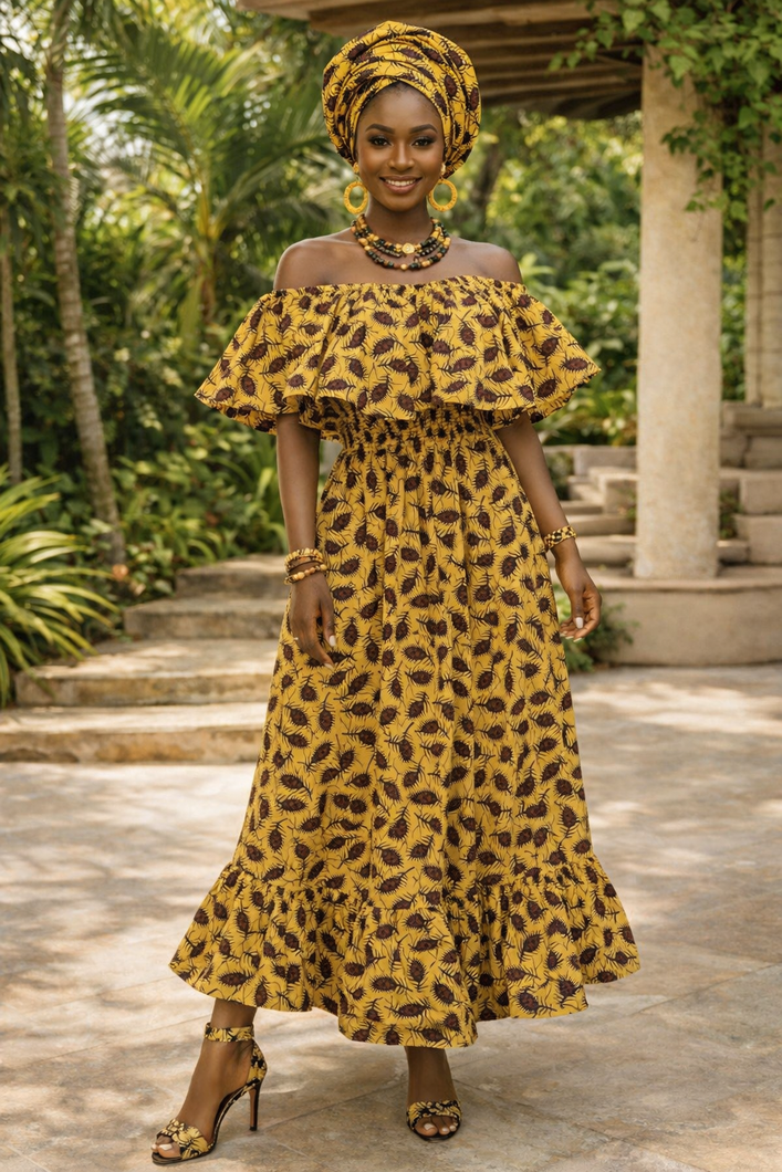 Zari Golden Feather Maxi Dress