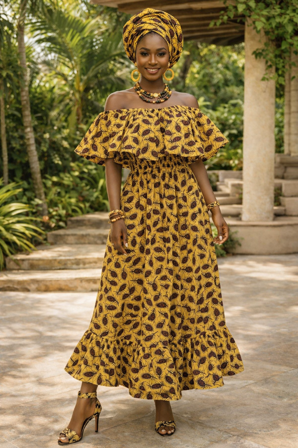 Zari Golden Feather Maxi Dress