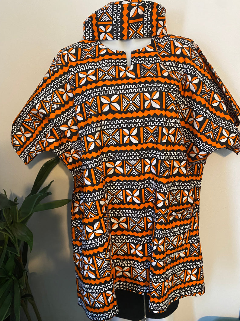 Orange/Black/ White Dashiki Style Top