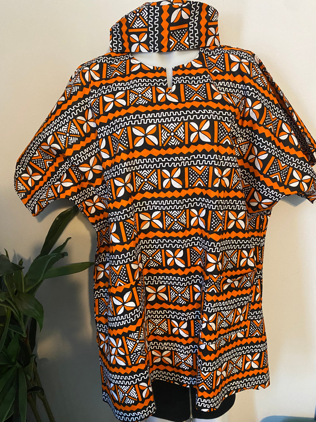 Orange/Black/ White Dashiki Style Top