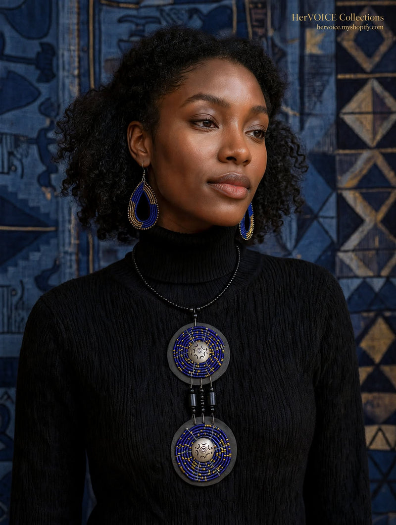 The Amina Indigo Royale Necklace & Earring Set – HerVOICE Collections