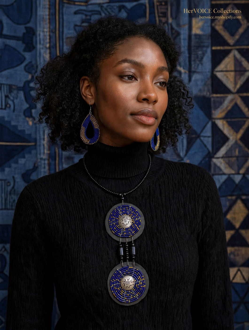 The Amina Indigo Royale Necklace & Earring Set – HerVOICE Collections