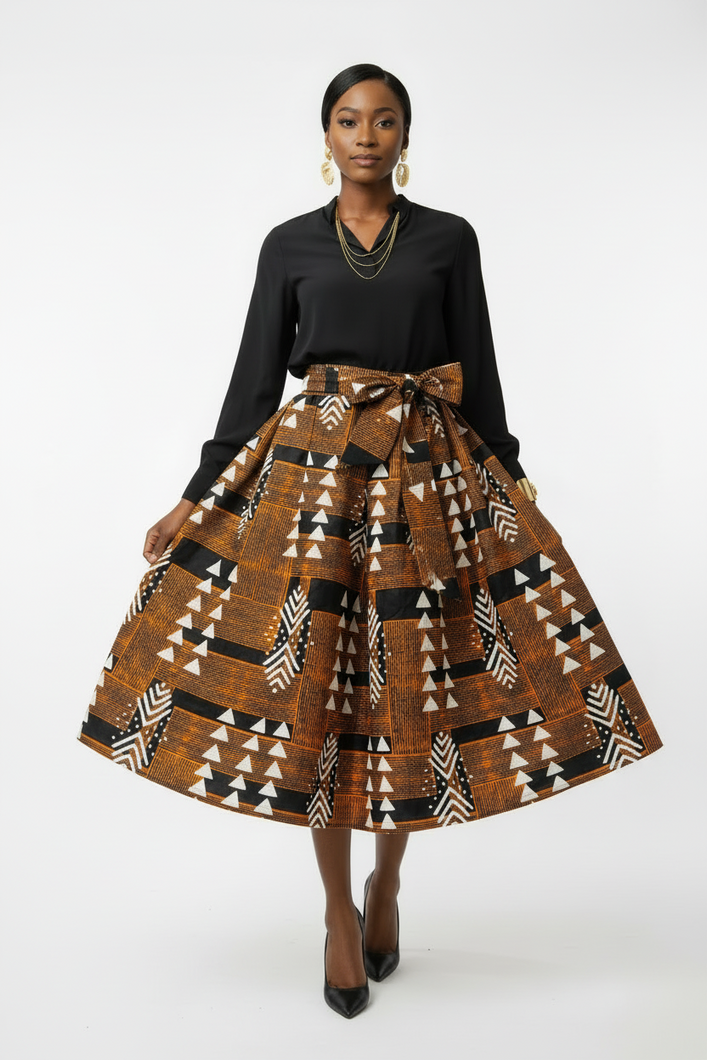 Tribal Edge Ankara Print Midi Skirt