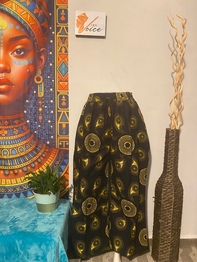Black African Print Cargo Pants