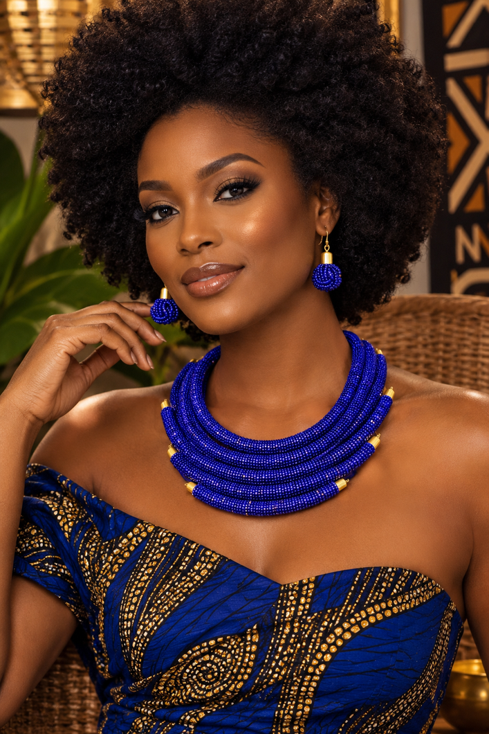 Abeni Royal Blue Beaded Necklace Set