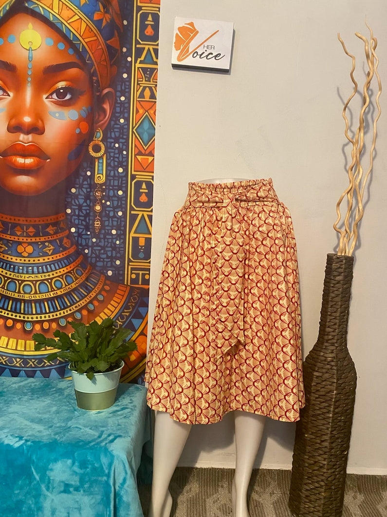 Cream and Burgundy Midi Skirt