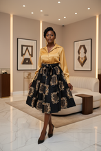 Regal Grid Ankara Print Midi Skirt