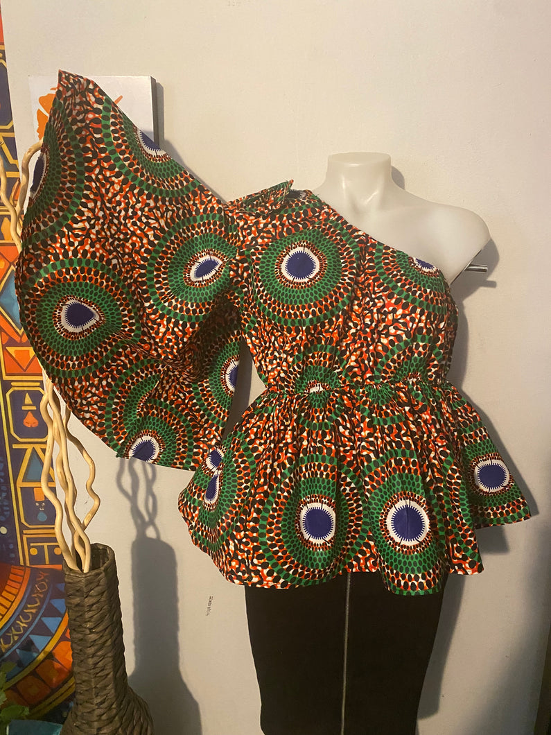 African Print Single Sleeve Top