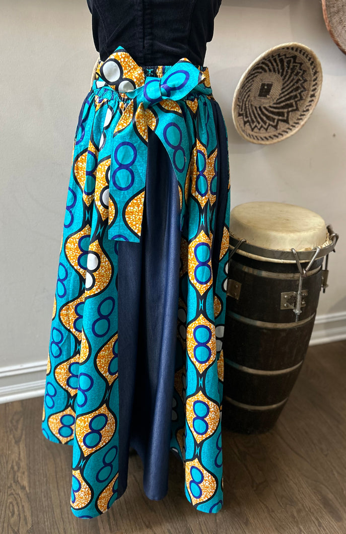 African Print and Denim Maxi Skirt 1