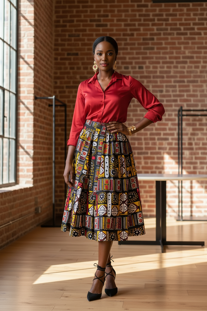 Heritage Mosaic Flare Midi Skirt