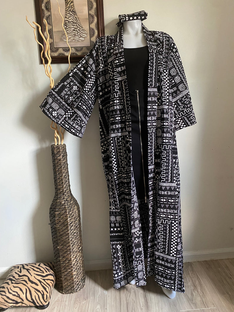 Black and White African Print Duster