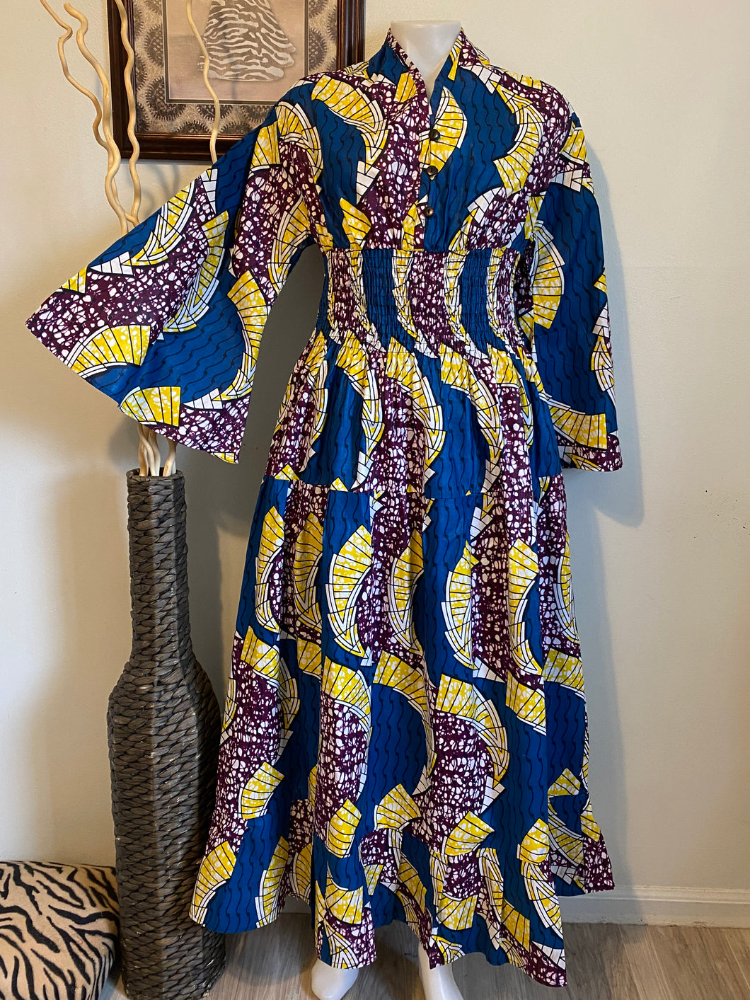 Blue / Yellow/Purple African Print Maxi Dress