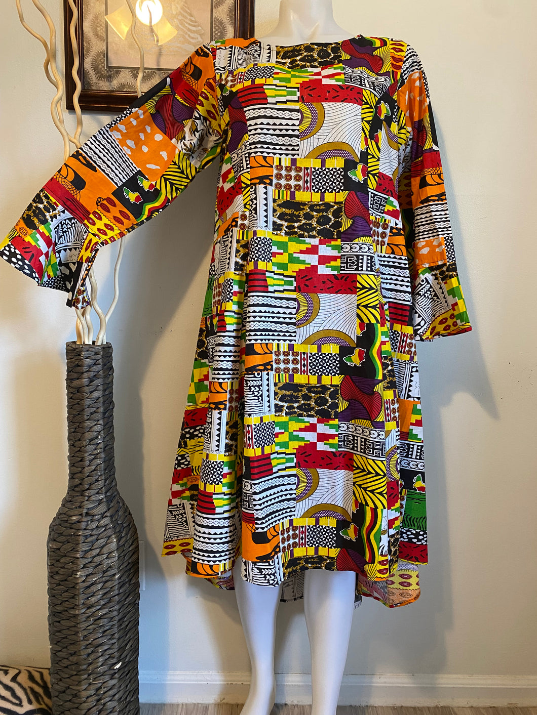 Multi Colored African Print High Low Midi Dress