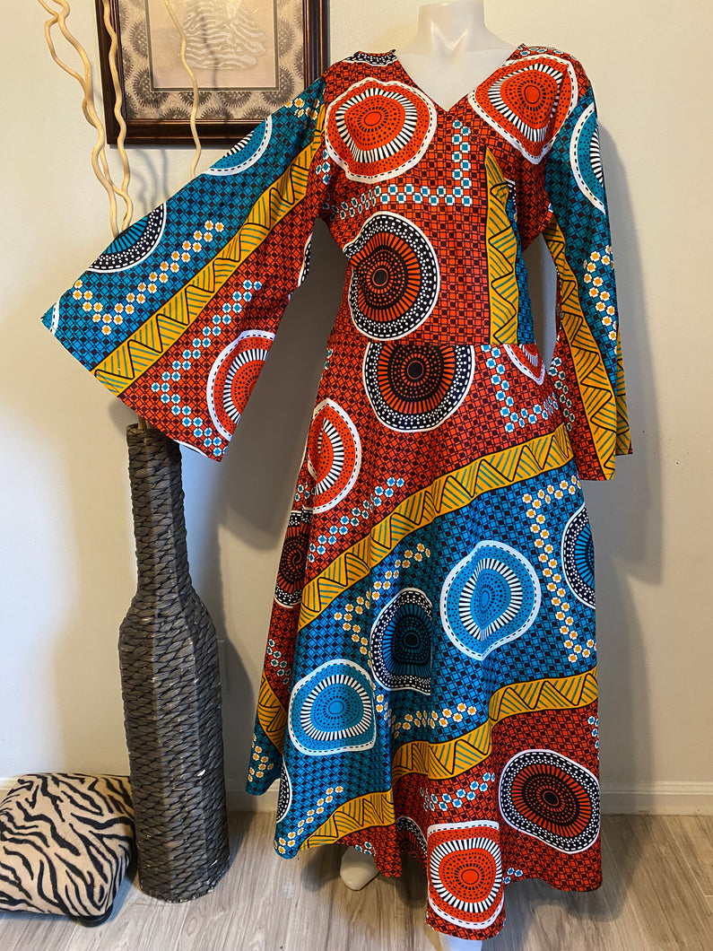 Orange/ Turquoise/Gold Maxi Wrap Dress