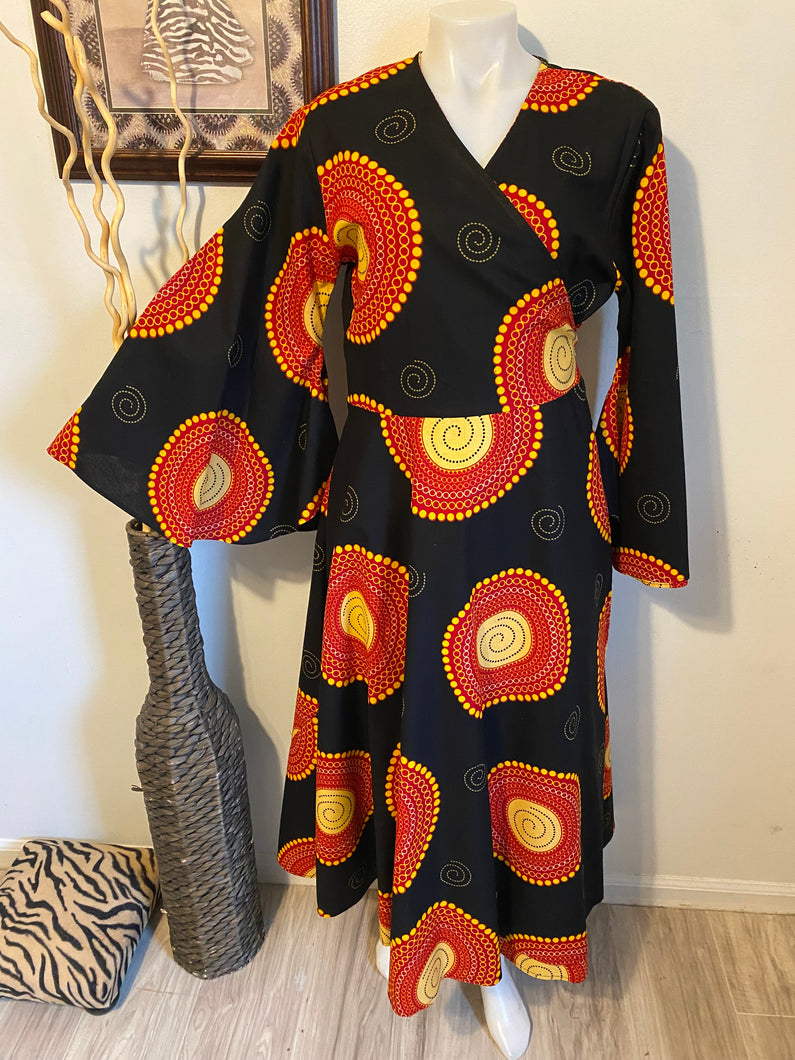 Red/Black/Gold Maxi Wrap Dress