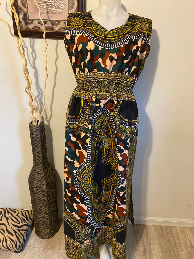 Camouflage/ Dashiki Maxi High Side Slits Top/Dress