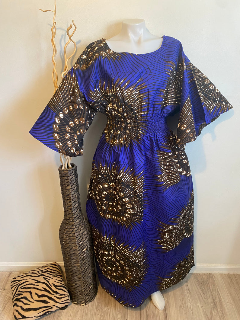 Blue/Brown Bell sleeves African Print Maxi Dress