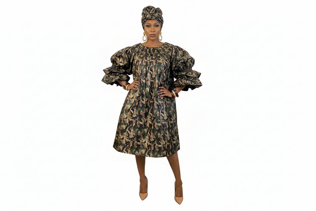 Camouflage On/Off The Shoulder Dress