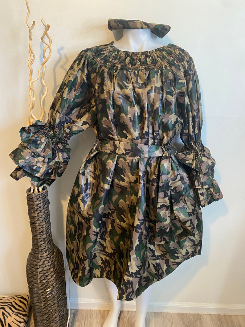 Camouflage On/Off The Shoulder Dress