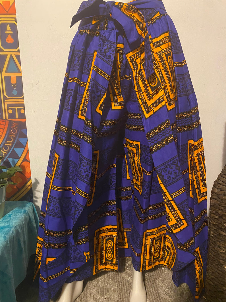 Blue and Gold African Print Pant/Skirt